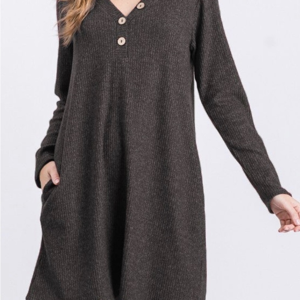Elegant Charcoal Grey Long Sleeve Dress